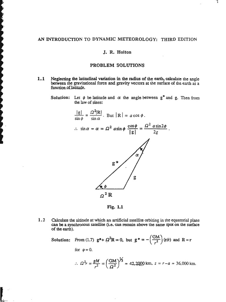 An Introduction To Dynamic Meteorology 3rd Edition Solution Manual | PDF