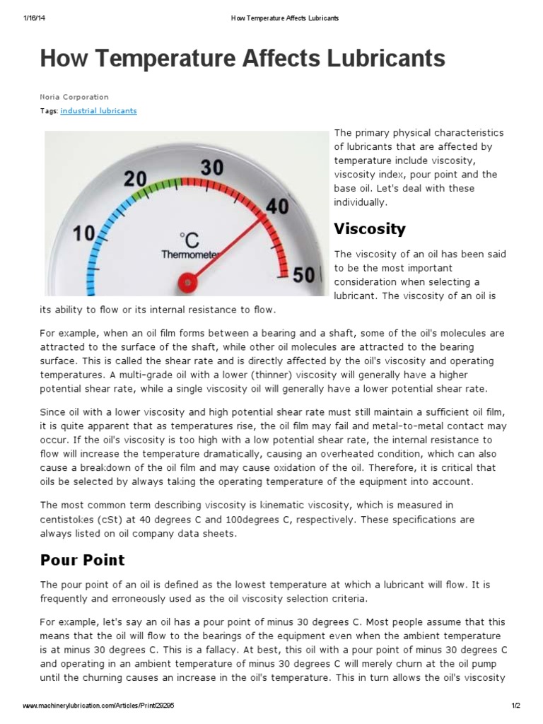 How Temperature Affects Lubricants Viscosity Lubricant