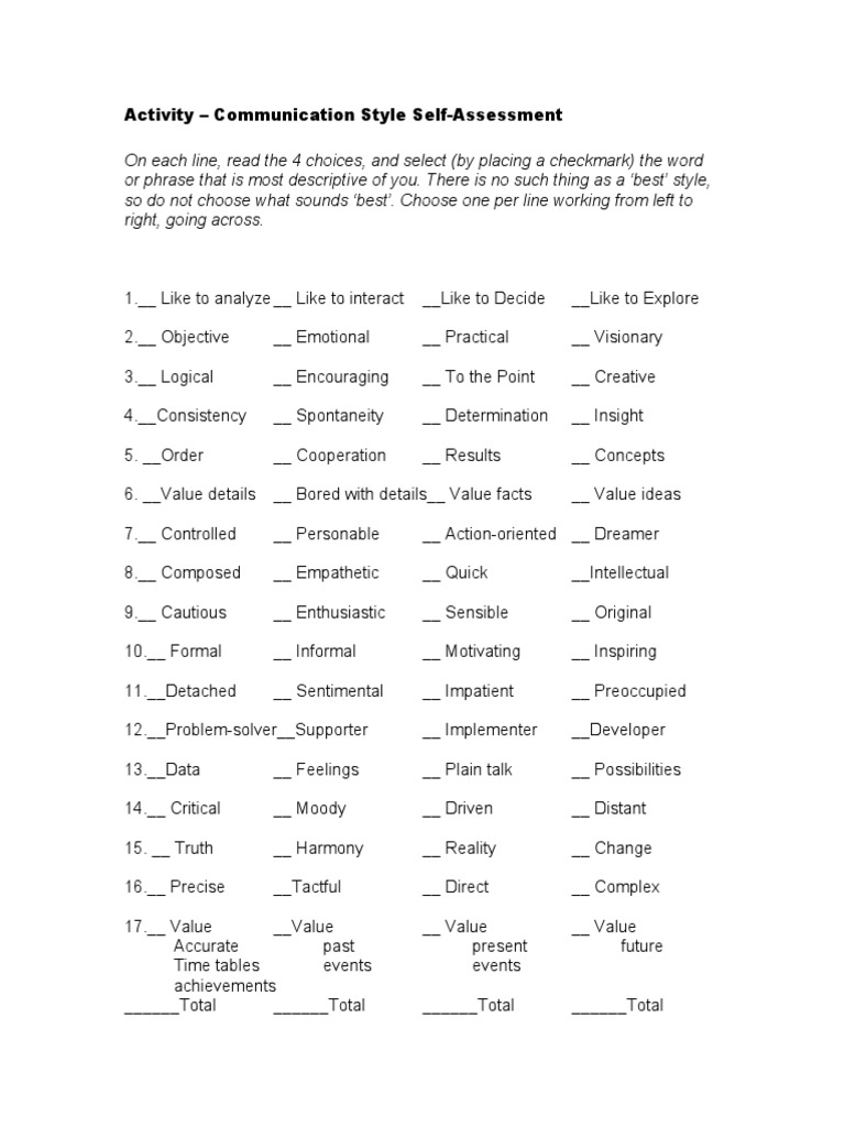 Communication Style Self-Assessment Activity | PDF