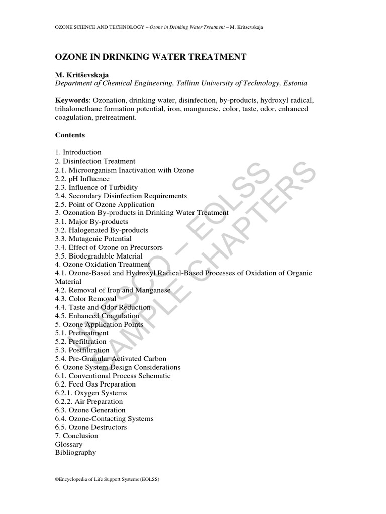 Ozone in Drinking Water Treatment | PDF