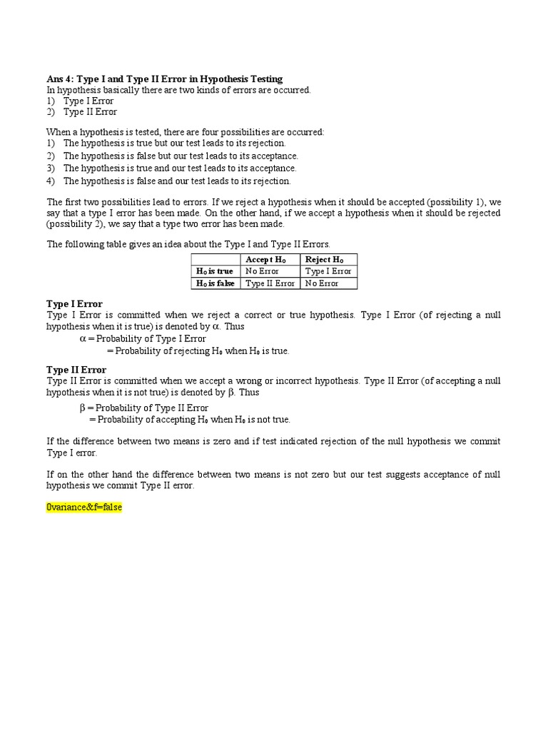 Type I and Type II Errors Explained | PDF | Finance & Money Management ...
