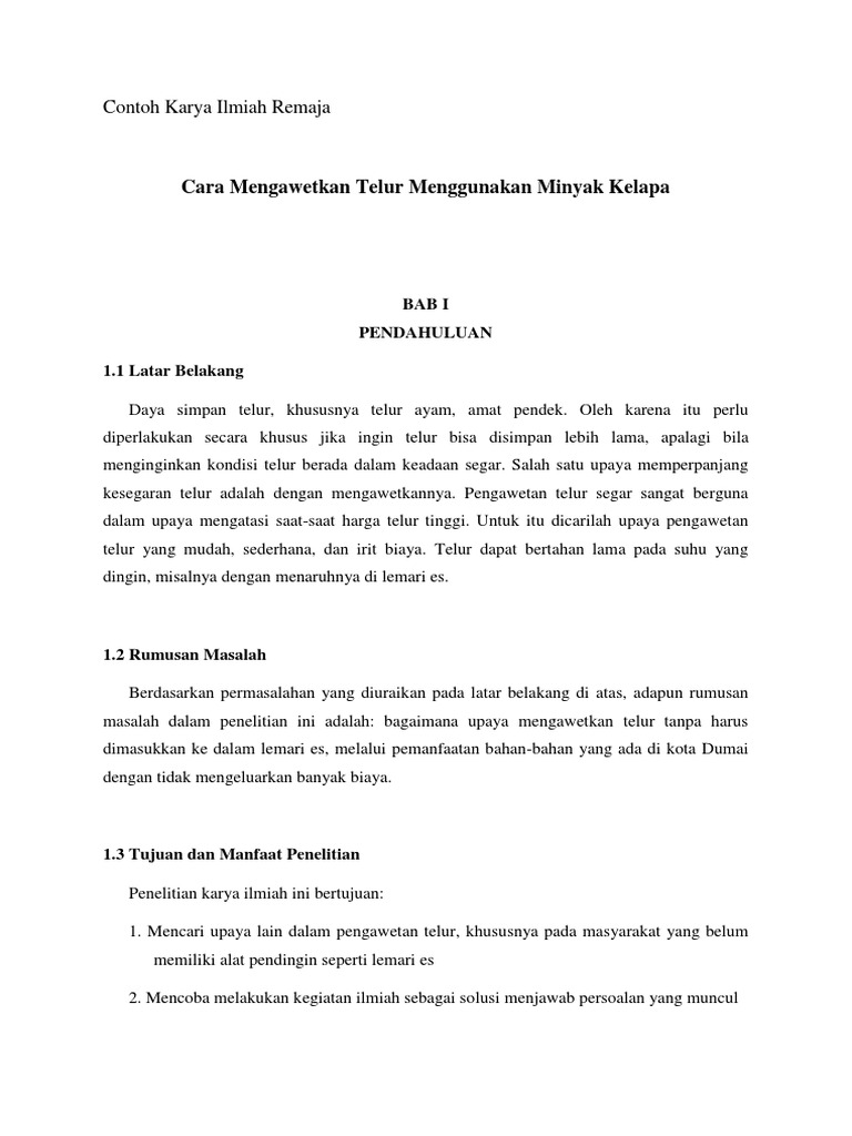 Contoh Karya Ilmiah Remaja