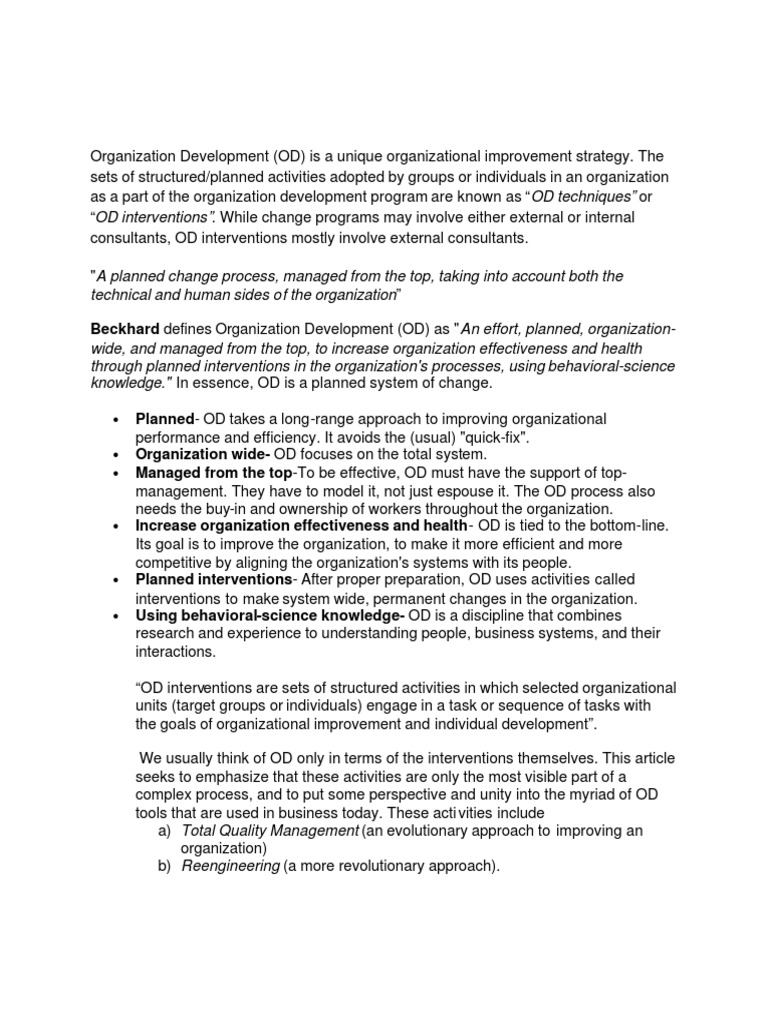Od Interventions Pdf Pdf Organization Development Goal