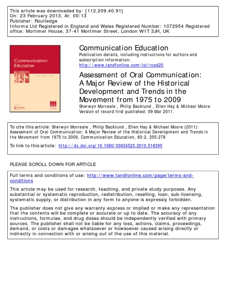 Oral Communication Assessment Trends 1975-2009 | PDF | Educational ...