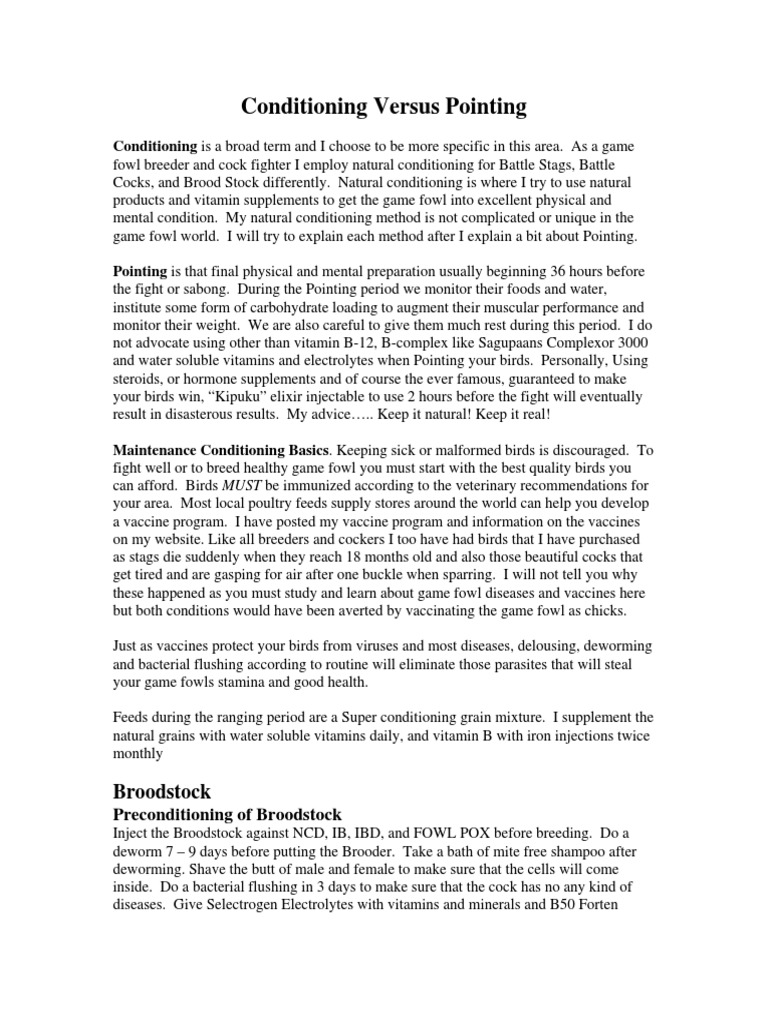 Gamefowl Acf Conditioning Procedures