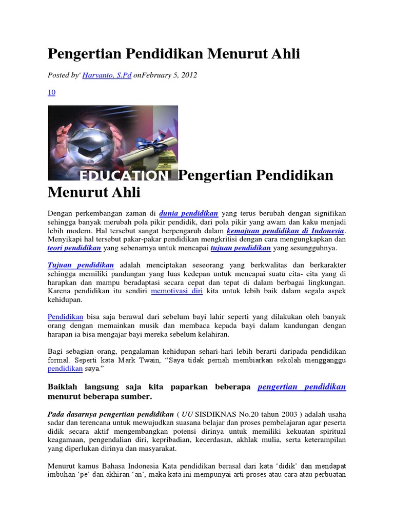 Pengertian Pendidikan Menurut Ahli Pdf
