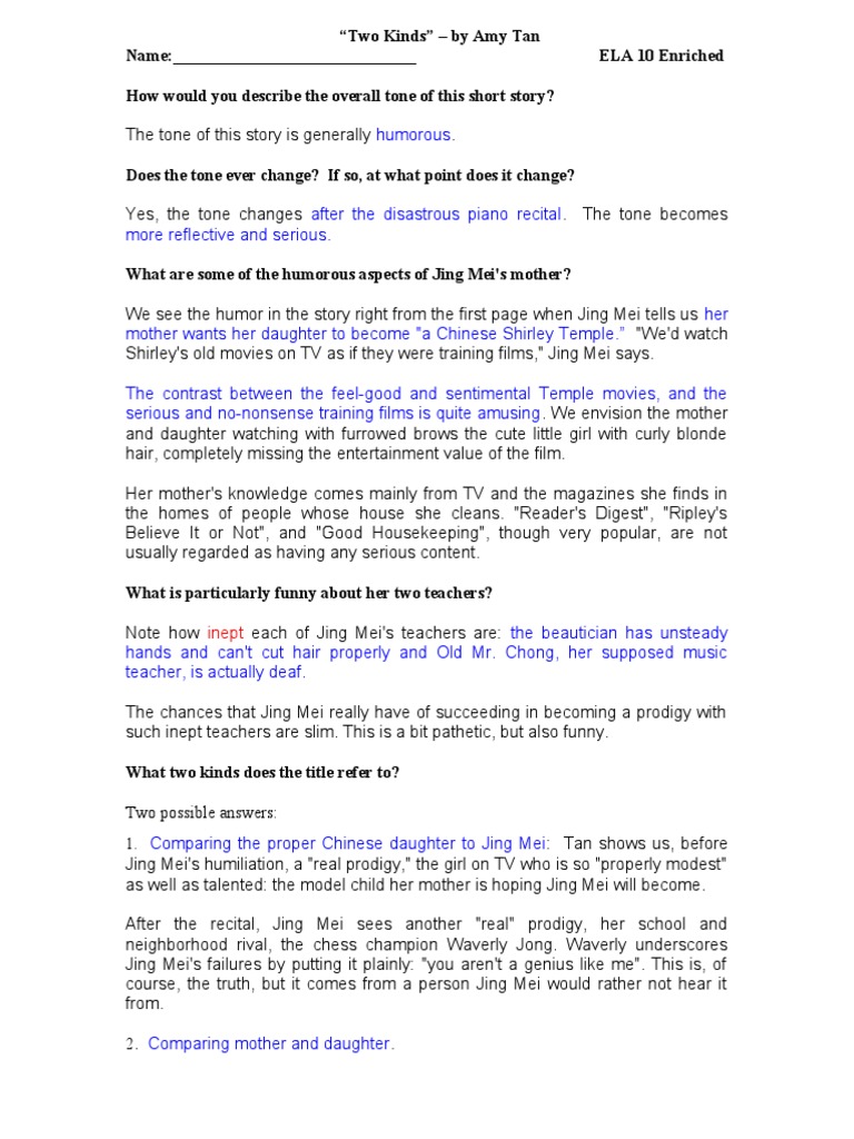 Analyzing "Two Kinds" by Amy Tan | PDF | Language Arts &amp; Discipline