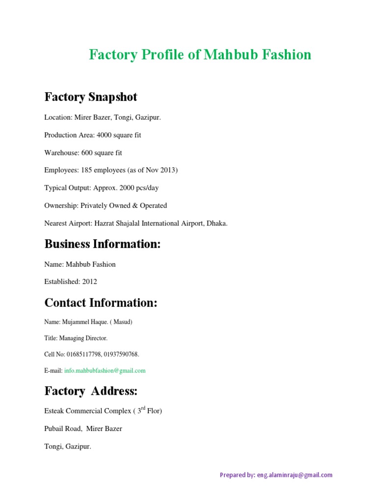 Factory Profile of Mahbub Fashion | PDF | Computers