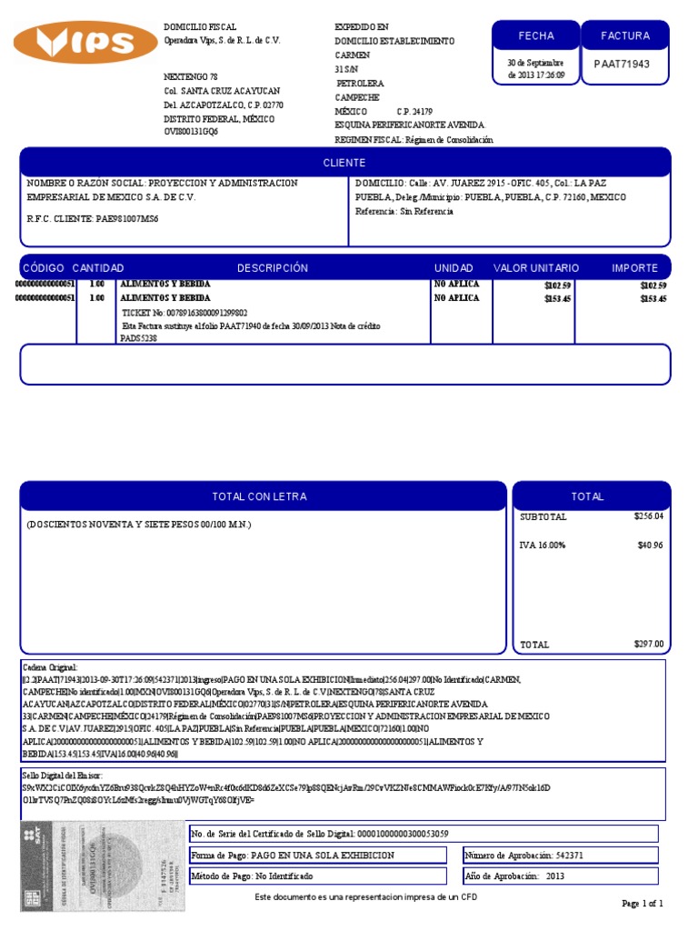 Domicilio Fiscal de Operadora Vips | PDF