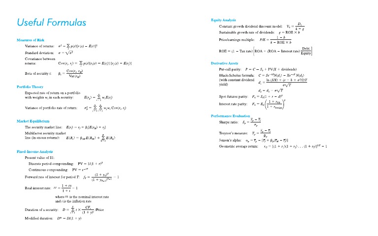 Useful Formulas | PDF