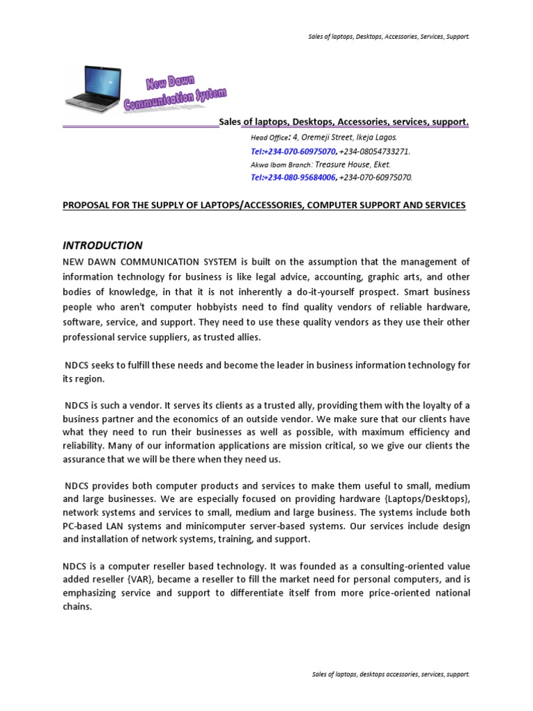 Proposal For The Supply of Laptops | PDF | Desktop Computer | Hewlett ...