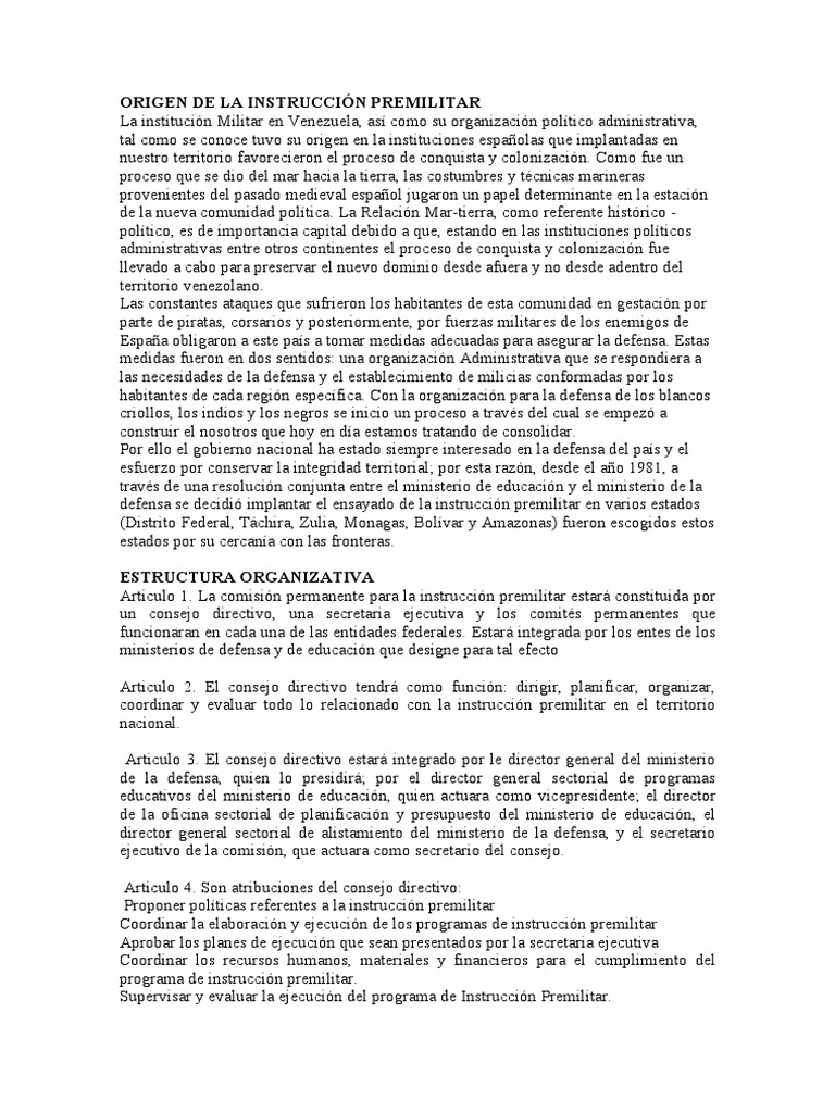 Origen de la Instrucción Premilitar en Venezuela | PDF | Estado ...