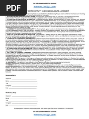 NDA / Non-Disclosure Agreement Form from EchoSign.com Electronic Signature