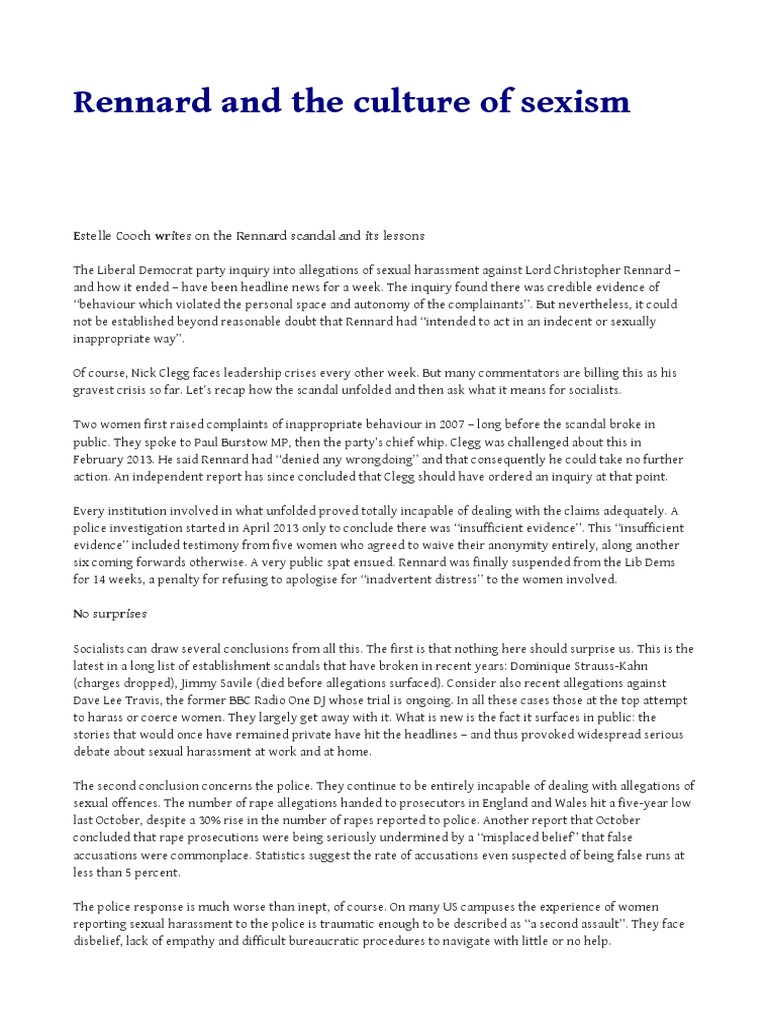 Rennard Scandal: Lessons on Sexism | PDF | Burden Of Proof (Law) | Rape