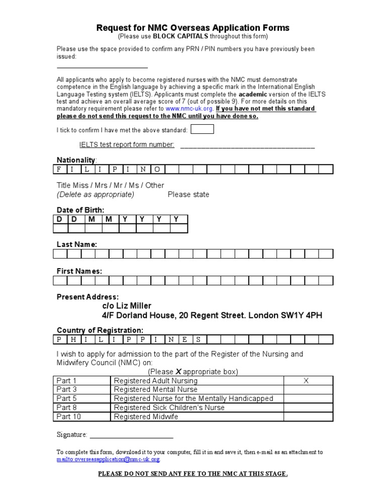 NMC Application Form PDF International English Language Testing