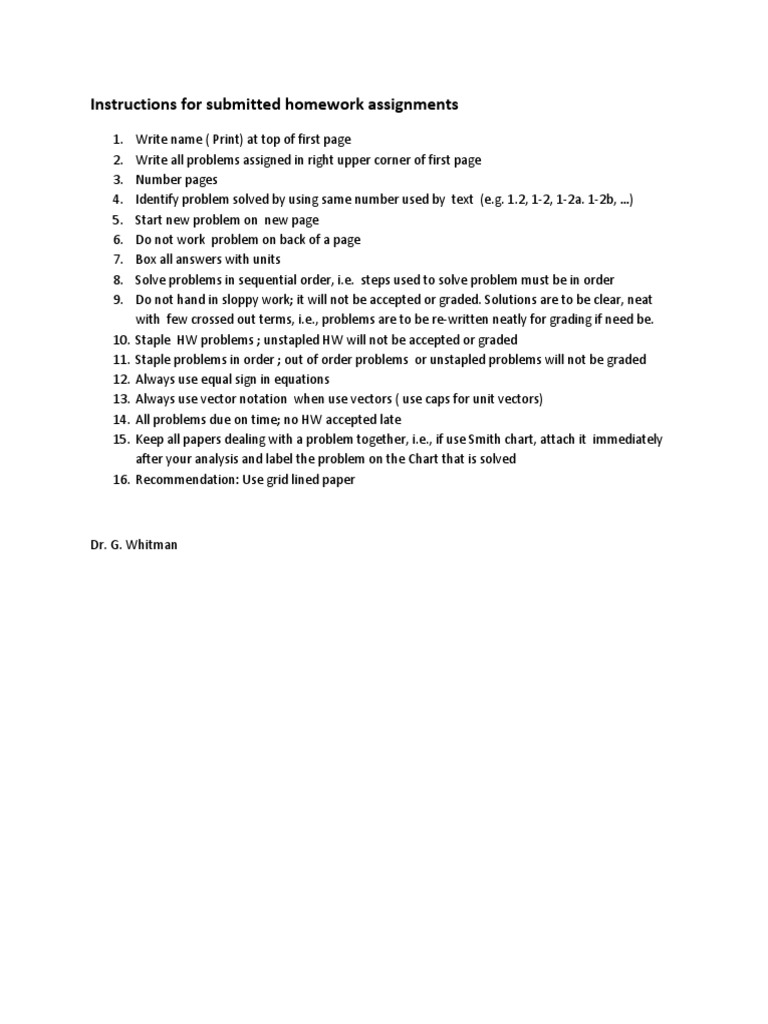 Instructions For Submitted Homework Assignments | PDF | Language Arts ...