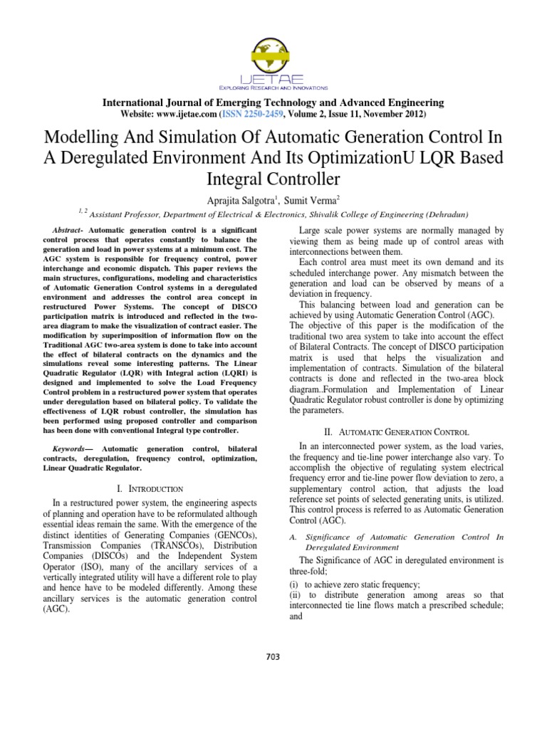 AGC Modeling in Deregulated Power Systems | PDF