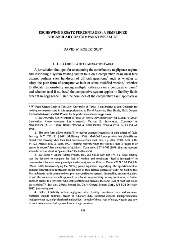 David Robertson Law Review Article PDF Tort Contributory Negligence