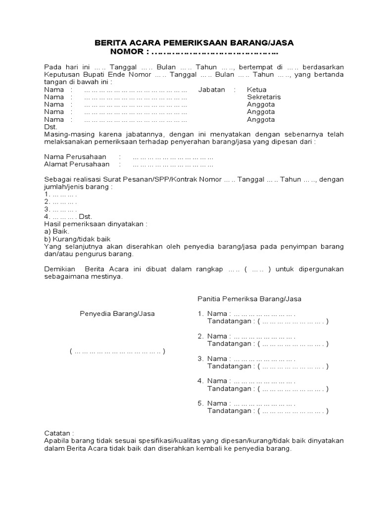 Berita Acara Pemeriksaan Barang