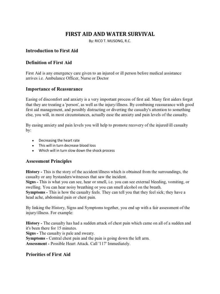 First Aid and Water Survival PDF Hyperthermia Cardiopulmonary