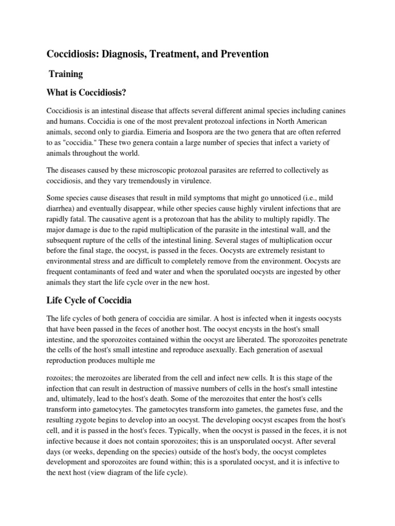 Coccidiosis Diagnosis, Treatment, and Prevention Training What Is