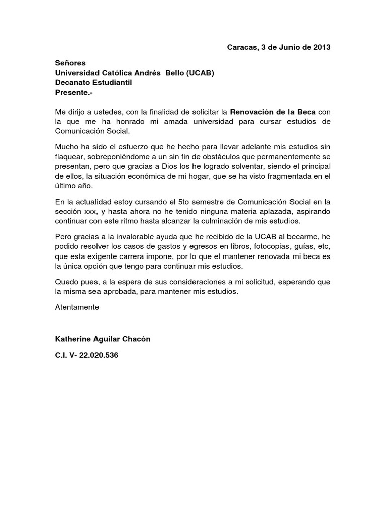 Carta de Solicitud de Beca PDF