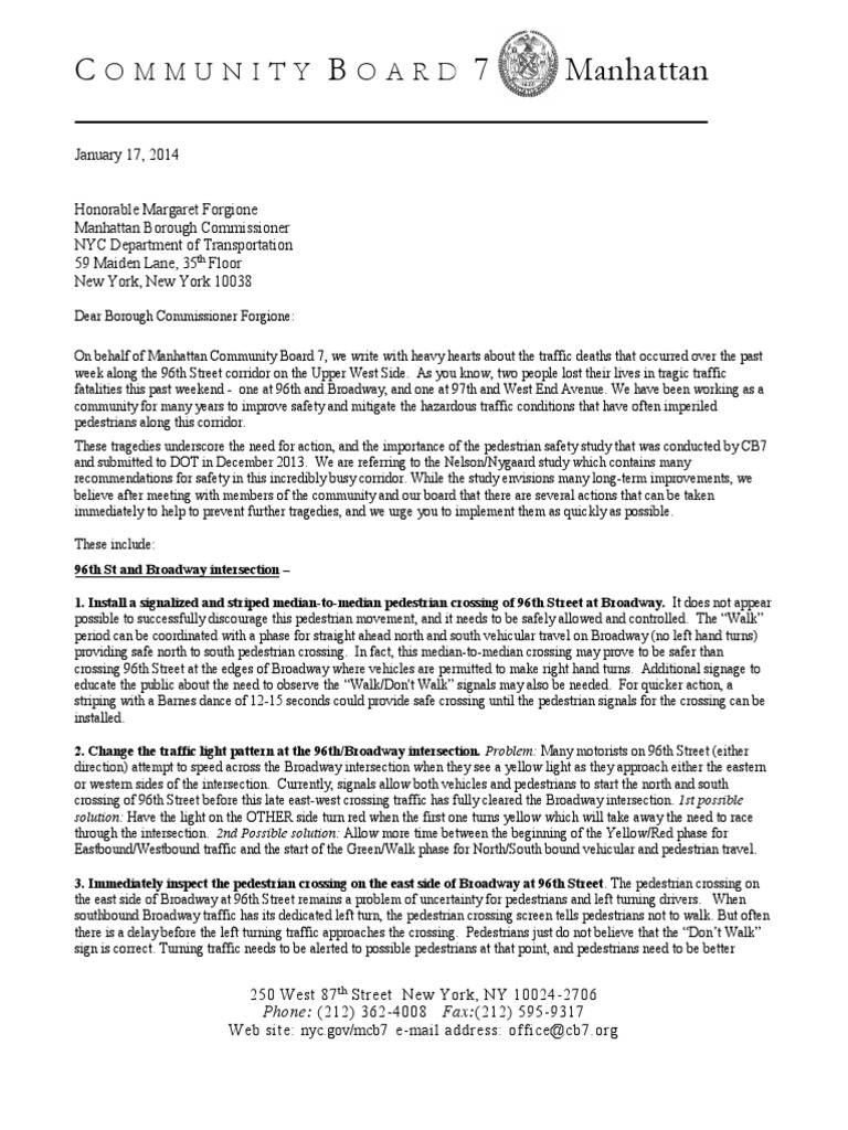 Chair Letter To Forgione | PDF | Pedestrian Crossing | Traffic