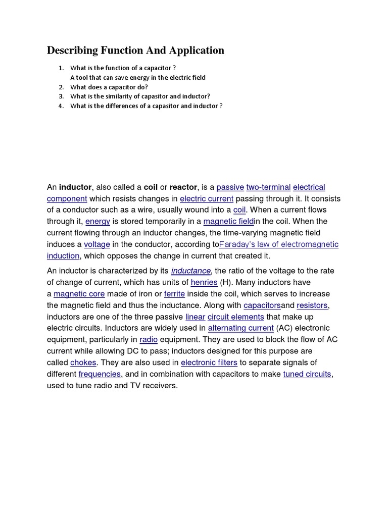 Describing Function and Application Inductance PDF Inductor