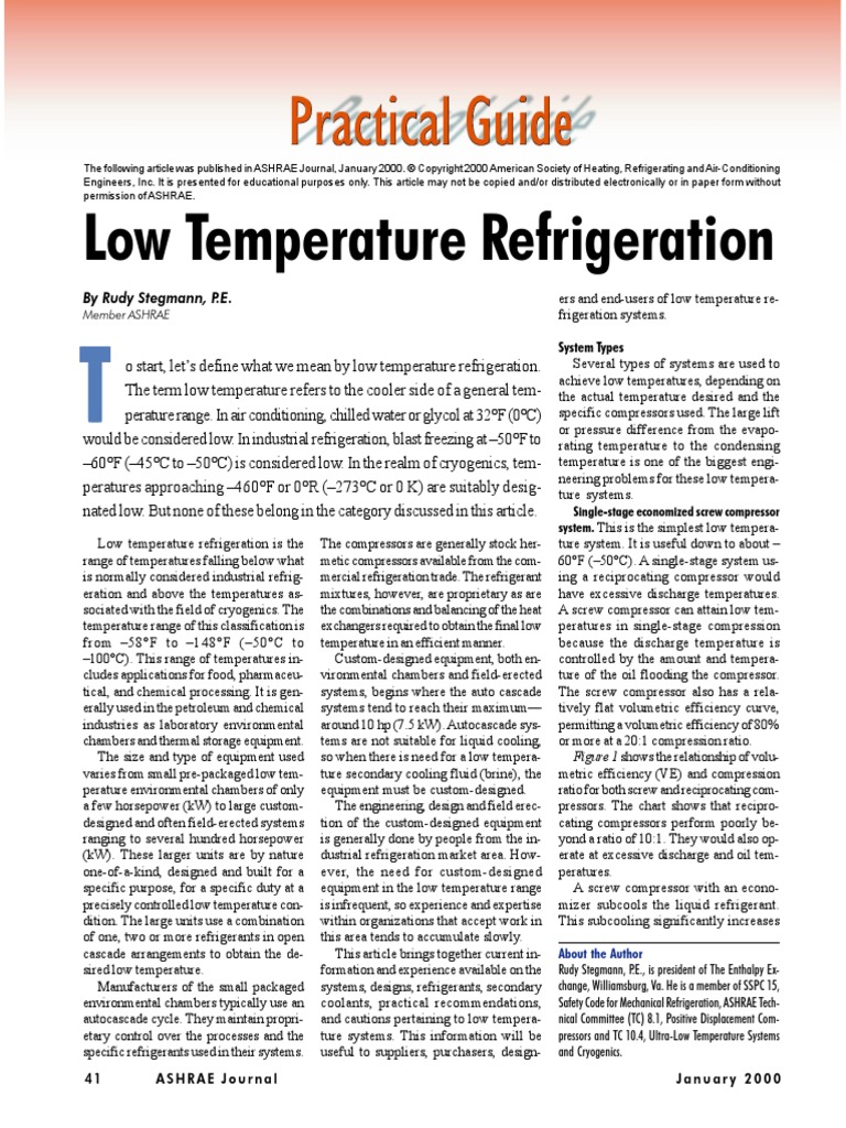 Low Temperature Refrigeration PDF Gas Compressor Refrigeration