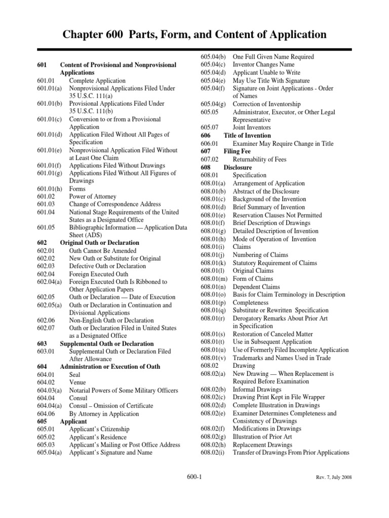 MPEP E8r7 - 0600 - Parts, Form, & Application Content | PDF | Patent ...