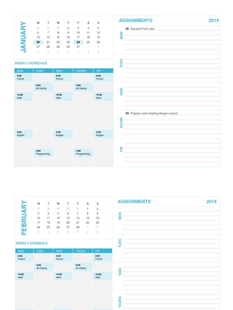 Assignments 2014: Weekly Schedule | PDF