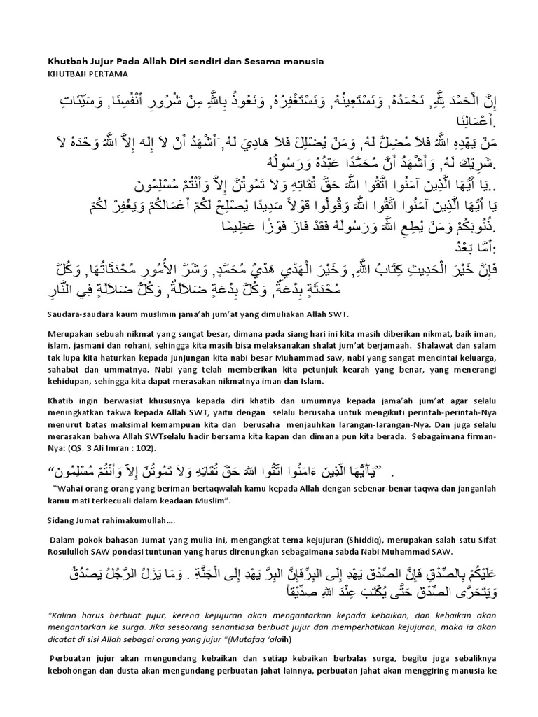 Khutbah Singkat Tentang Kejujuran