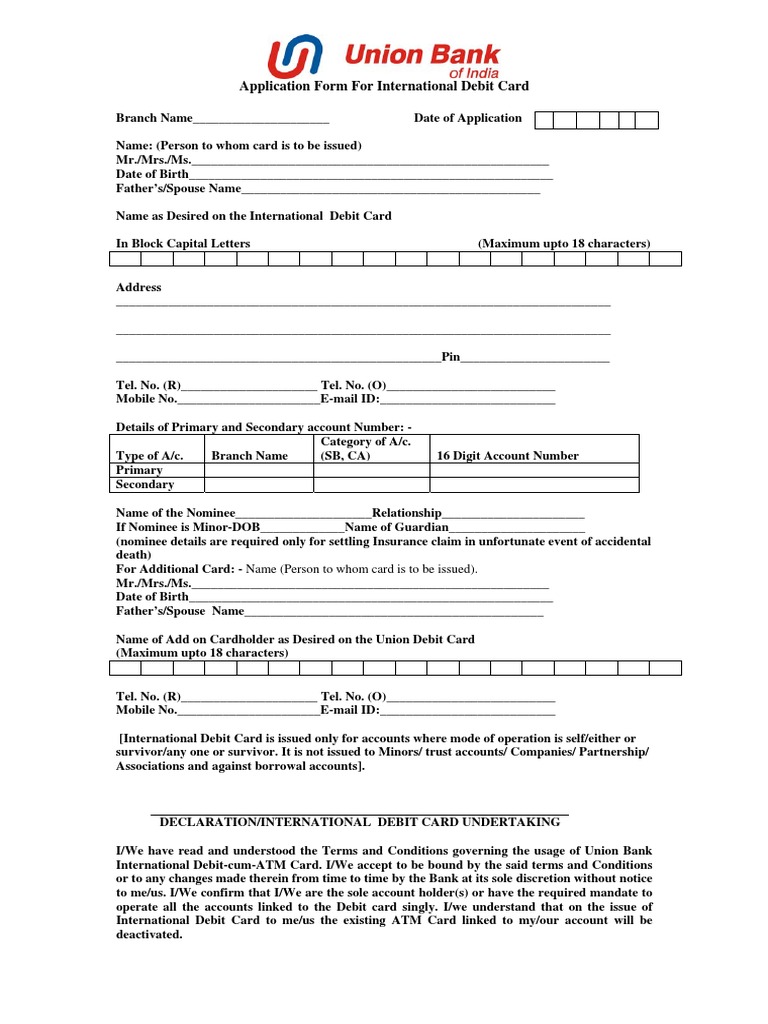 International Debit Card Application Form | PDF