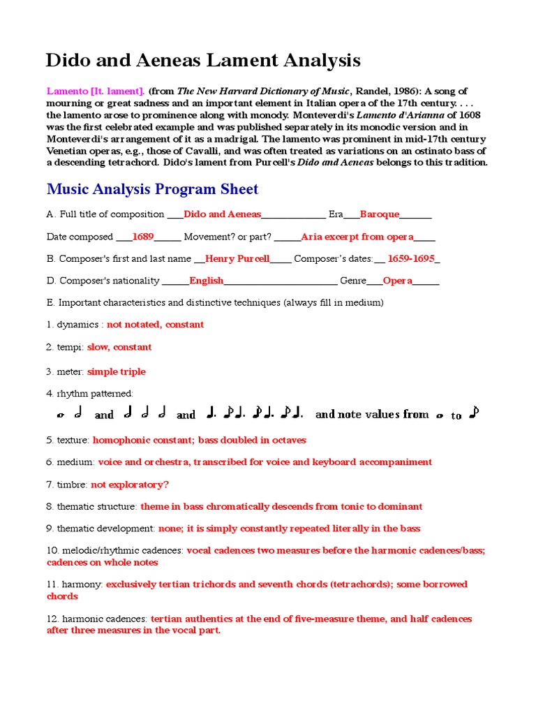 Dido And Aeneas Analysis Answers Pdf Harmony Chord Music