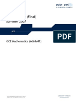 Mark Scheme June 2007 6663 Core Mathematics C1