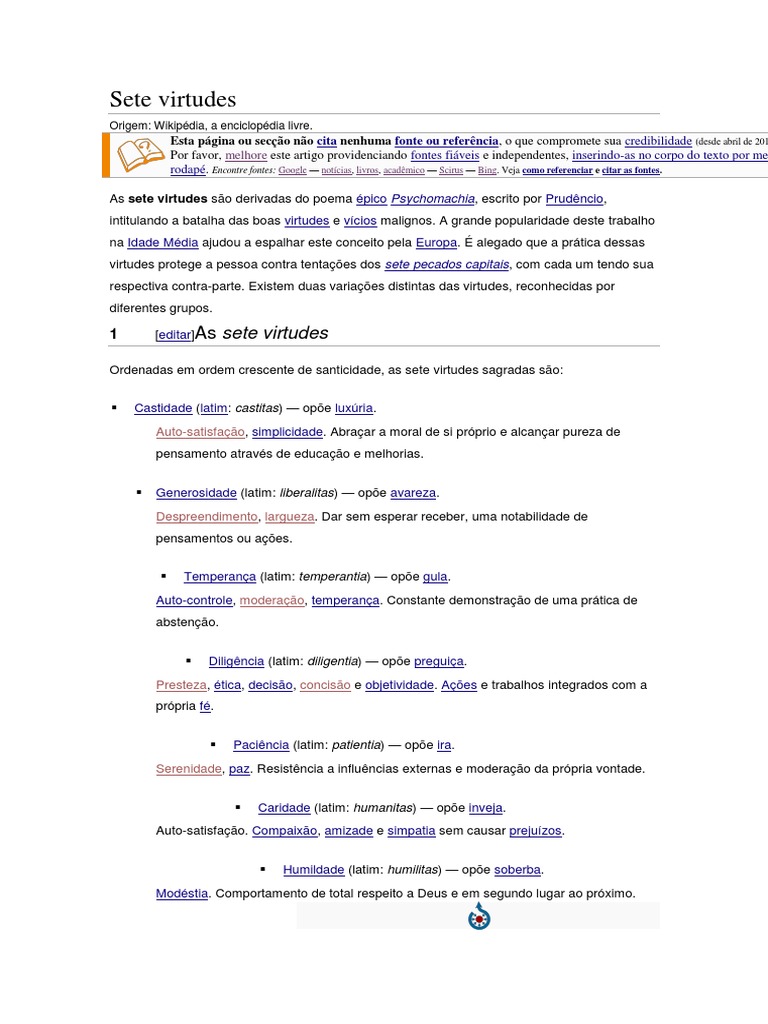 Sete Virtudes e Seus Significados | PDF | Sete Pecados Capitais ...