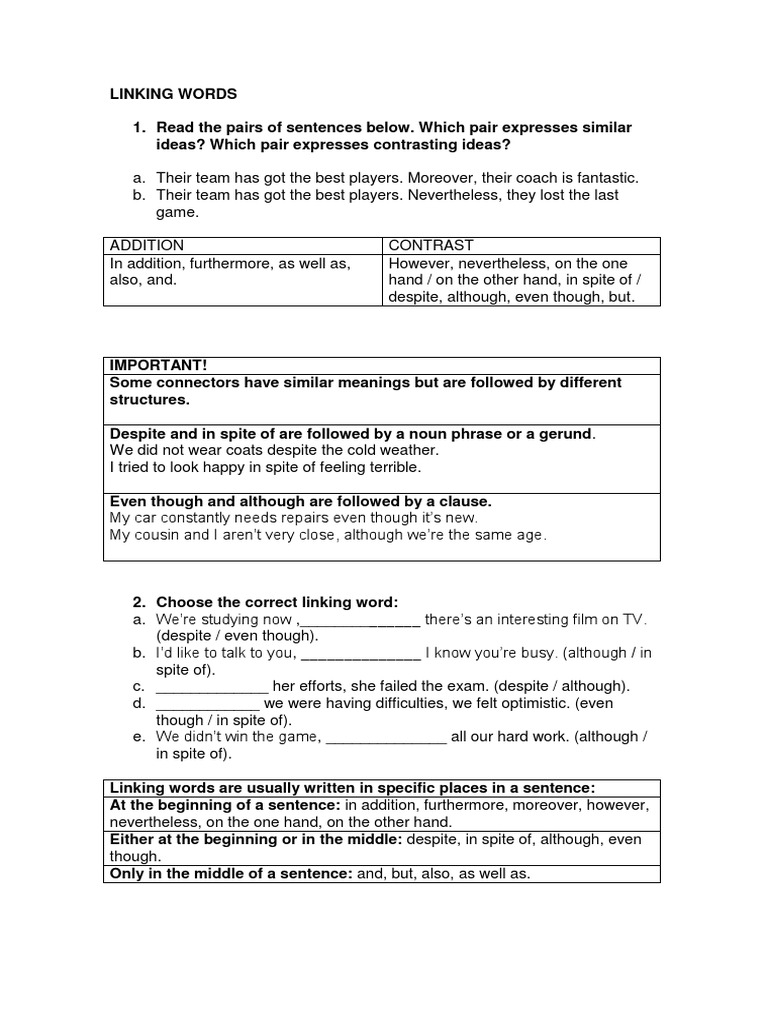 Linking Words Sentence Linguistics Phrase