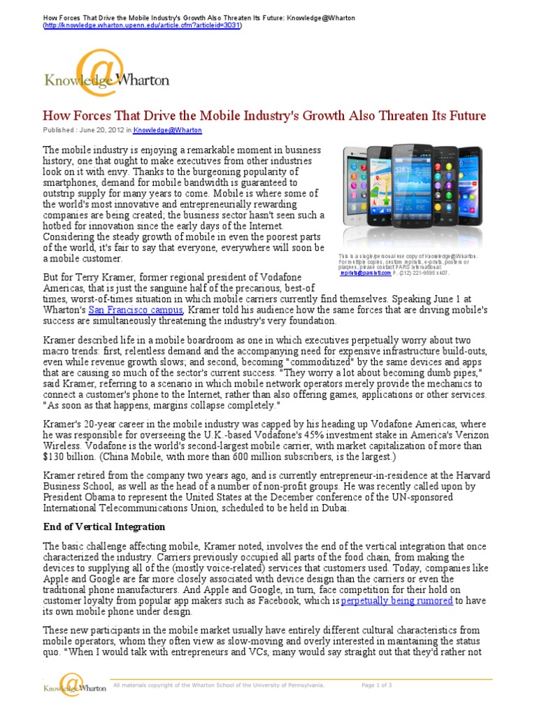 Driver To Mobile Industry's Growth Is Threat To Its Future | PDF ...