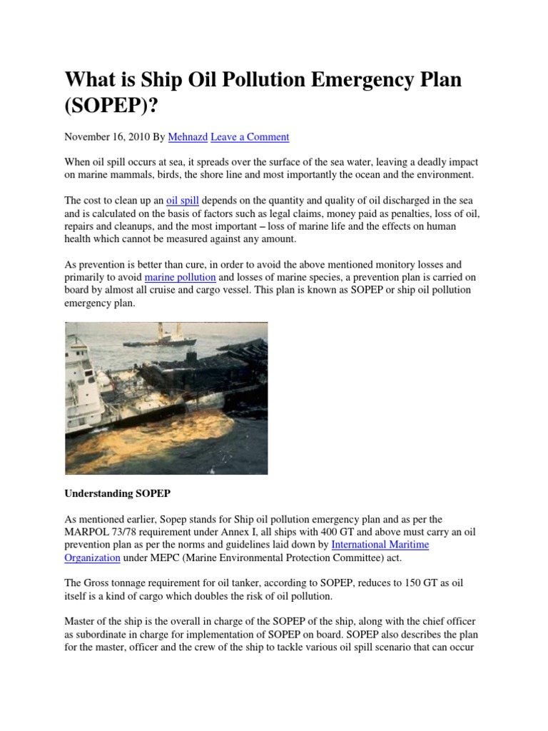 What Is Ship Oil Pollution Emergency Plan PDF Oil Spill Ships