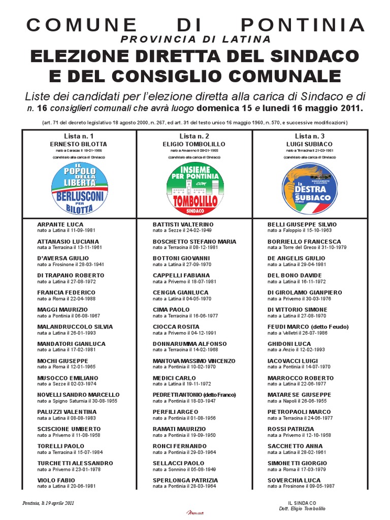 Manifesto PONTINIA Elezioni 2011