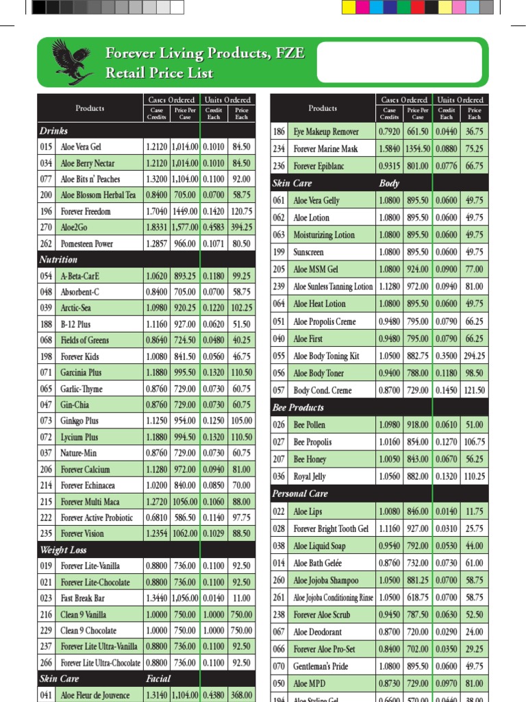 Catalogue Forever Living Products Price List All forever living