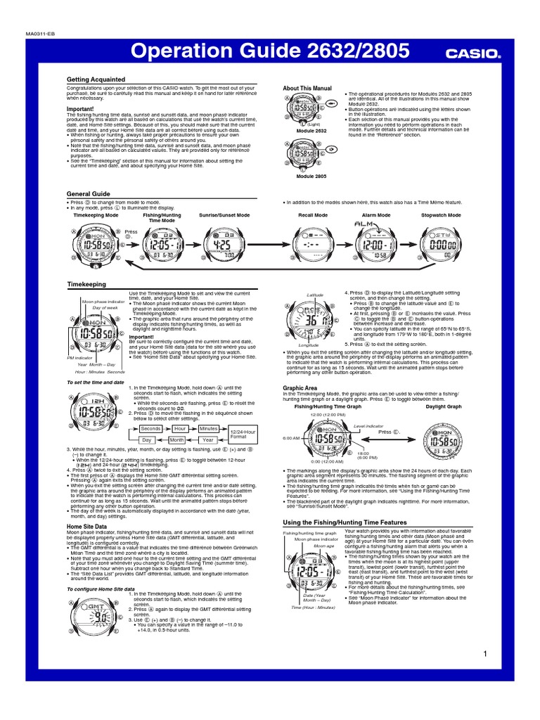CASIO Watch Operation Guide 2632/2805 | PDF | Watch | Planetary Science