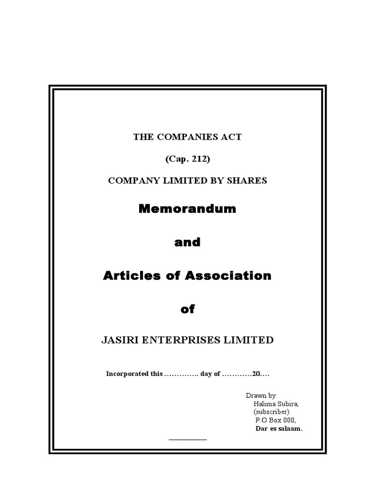 Memorandum And Articles Of Association Sample 1 4 Abcdememorandum And Articles Of Association Sample 1 4 Abcde Pdf
