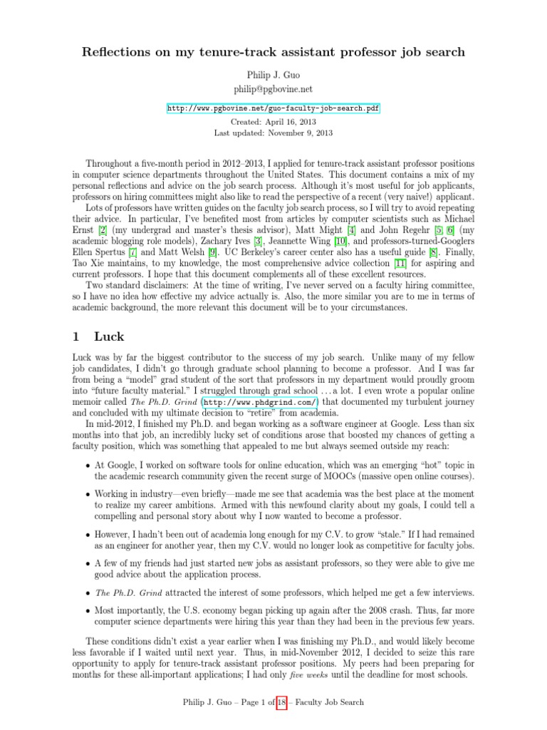 Reflections on a Tenure-Track Job Search | PDF | Thesis | Doctor Of ... - Academic Job Search Tips For Tenure Track Professors