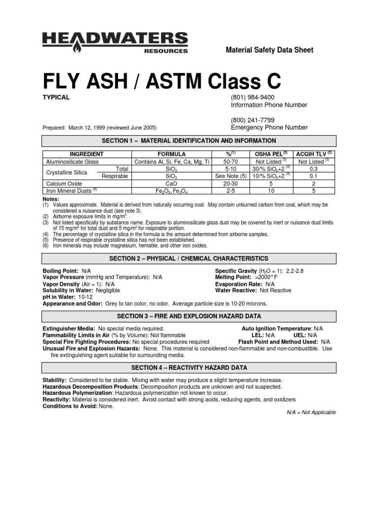 Material Safety Data Sheet MSDS Lafarge Fly Ash Bottom, 58 OFF