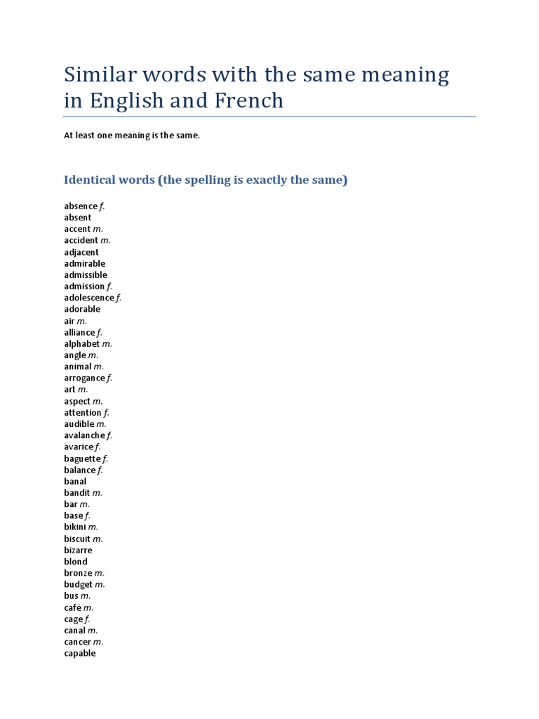 Similar Words English French PDF