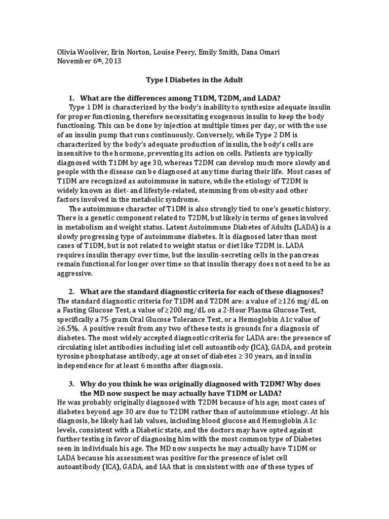 Type 1 Diabetes Overview and Management | PDF | Diabetes Mellitus ...