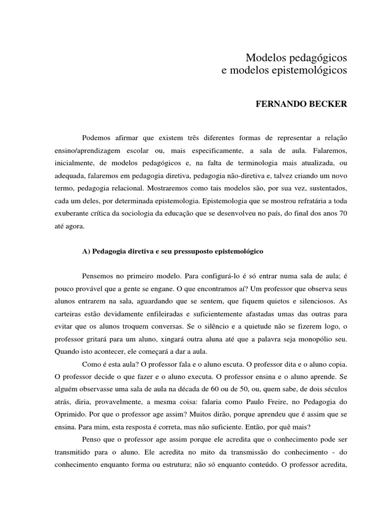 BECKER Modelos Pedagógicos Modelos Epistemologicos | PDF