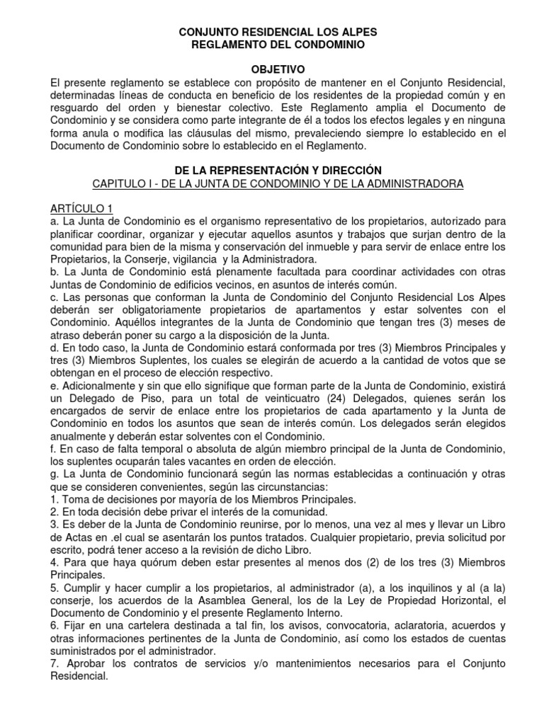Reglamento Interno Del Condominio Actualizado | PDF | Condominio | Propiedad