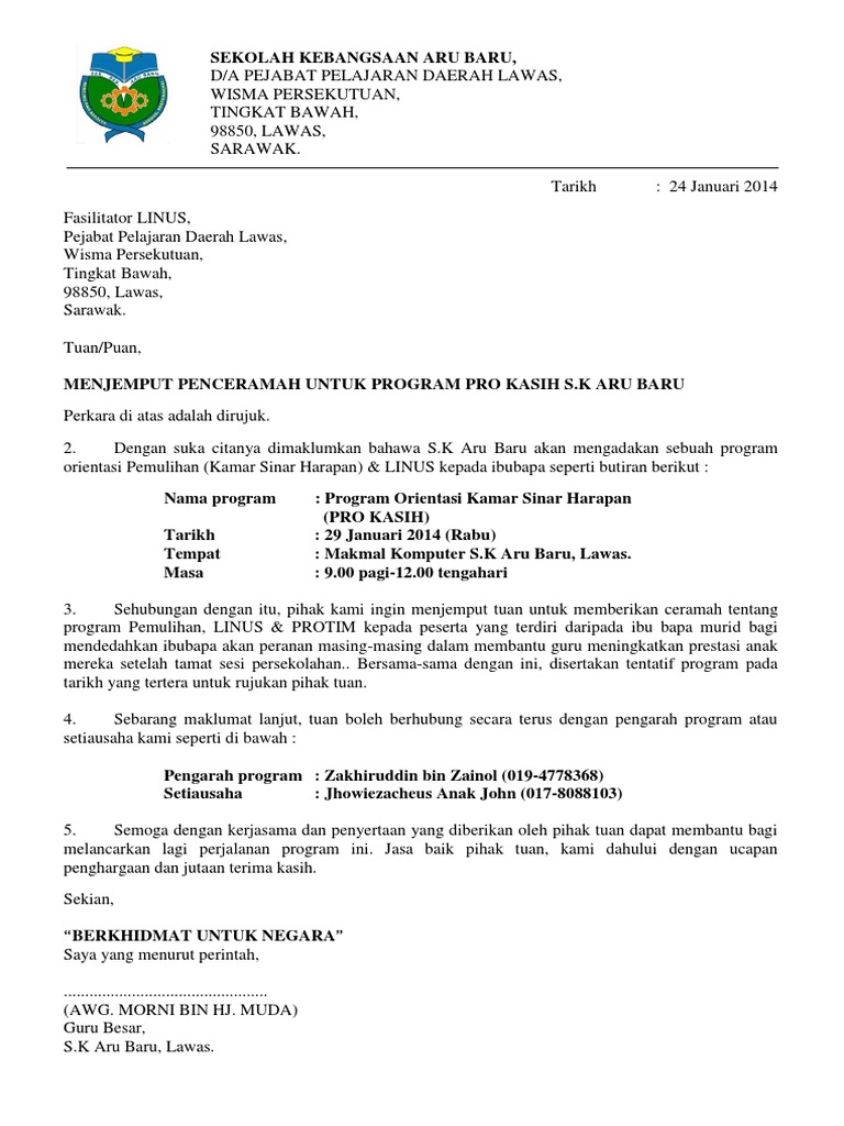 Contoh Surat Jemput Pelajar Buat Dema Dilat